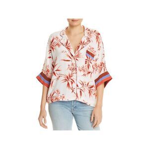 JOIE Womens White Floral Kimono Sleeve V Neck Blouse XS